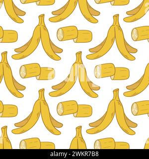 Motivo a banana senza cuciture disegnato a mano. Cibo biologico sano. Stampa di frutta per tessuti, imballaggi, tessuti, grafica vettoriale Illustrazione Vettoriale