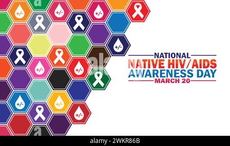 Carta da parati National Native HIV Awareness Day con forme e tipografia. National Native HIV AIDS Awareness Day, background Illustrazione Vettoriale