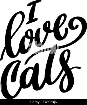 Amo i gatti. Frase scritta isolata su sfondo bianco. Illustrazione Vettoriale