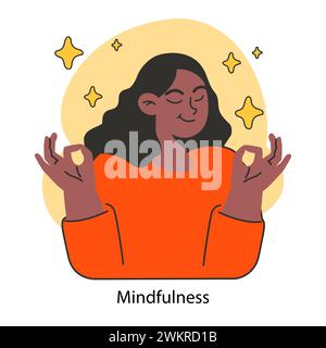 Consapevolezza. Consapevolezza emotiva ed equilibrio. Sviluppo EQ. Profonda comprensione delle emozioni e dell'empatia. autoregolamentazione e meditazione . Illustrazione vettoriale piatta Illustrazione Vettoriale