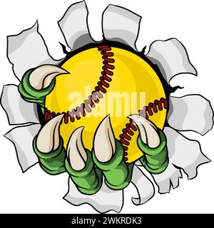 Artiglio softball Baseball Ball Dragon Monster Hand Illustrazione Vettoriale