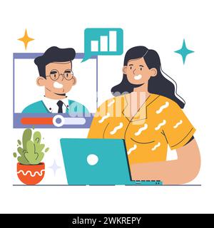 Informazioni sui webinar. Il partecipante desideroso partecipa a una sessione informativa condotta da un esperto digitale, promuovendo l'apprendimento online. Coinvolgente discussione virtuale. Illustrazione vettoriale piatta Illustrazione Vettoriale