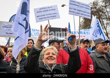 Liberty Ostrava, Ostrava. 22 febbraio 2024. Manifestazione di protesta sindacale per la conservazione della produzione di acciaio a Liberty Ostrava, Ostrava, Repubblica Ceca, 22 febbraio 2024. Crediti: Jaroslav Ozana/CTK Photo/Alamy Live News Foto Stock