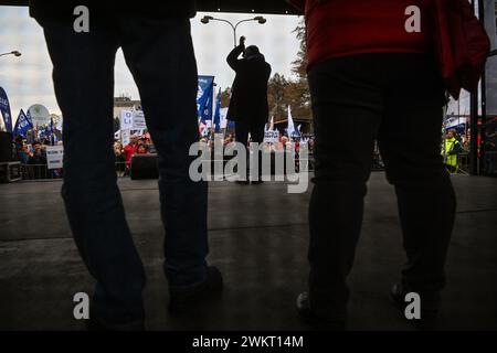 Liberty Ostrava, Ostrava. 22 febbraio 2024. Manifestazione di protesta sindacale per la conservazione della produzione di acciaio a Liberty Ostrava, Ostrava, Repubblica Ceca, 22 febbraio 2024. Crediti: Jaroslav Ozana/CTK Photo/Alamy Live News Foto Stock