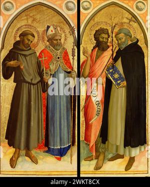 San Francesco e un Santo Vescovo, San Giovanni Battista e San Domenico; fra Angelico (Guido di Pietro, fra Giovanni da Fiesole) (1395/1400 - 1455 circa); fine 1420; Tempera e foglia d'oro su tavola; 92.PB.111 Foto Stock