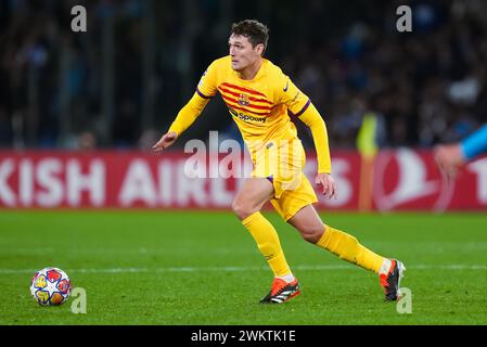 Napoli, Italia. 21 febbraio 2024. Andreas Christensen del FC Barcelona durante il turno di andata del 16° turno di UEFA Champions League tra SSC Napoli e FC Barcelona allo Stadio Diego Armando Maradona il 21 febbraio 2024 a Roma. Crediti: Giuseppe Maffia/Alamy Live News Foto Stock