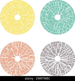 cerchio geometrico astratto vettoriale con linee tratteggiate isolate su sfondo bianco. disegno circolare tratteggiato radiale con elementi di linea casuali. linee in astr Illustrazione Vettoriale