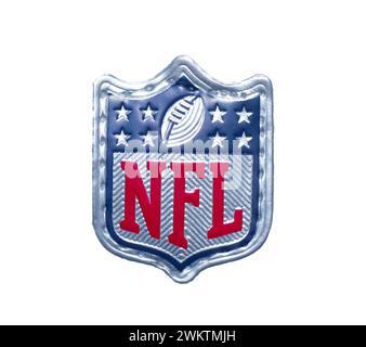 21 febbraio 2024 Ocala, Florida il logo del marchio NFL National Football League emblema cucito isolato su sfondo bianco. Distintivo visto su tutti Foto Stock