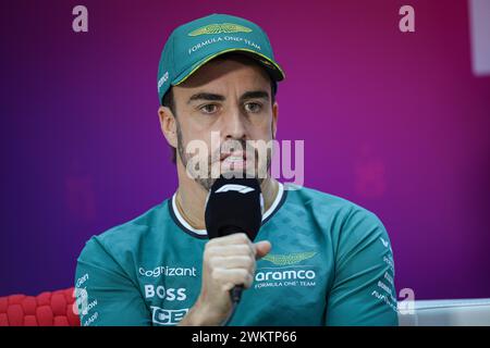 Sakhir, Bahrein. 22 febbraio 2024. ALONSO Fernando (spa), Aston Martin F1 Team AMR24, ritratto, conferenza stampa durante i test pre-stagionali di Formula 1 Aramco 2024 del Campionato del mondo FIA di Formula 1 2024 dal 21 al 23 febbraio 2024 sul circuito Internazionale del Bahrain, a Sakhir, Bahrain - foto Eric Alonso/DPPI F1 test pre-stagione in Bahrain al Bahrain International Circuit il 22 febbraio 2024 a Sakhir, Bahrain. (Foto di HOCH ZWEI) credito: dpa/Alamy Live News Foto Stock