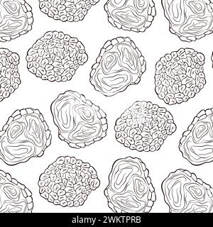 Funghi al tartufo motivo senza cuciture linea art style. Per carta da imballaggio, carta da parati, tessuti, sfondo. Illustrazione vettoriale su sfondo bianco. Illustrazione Vettoriale