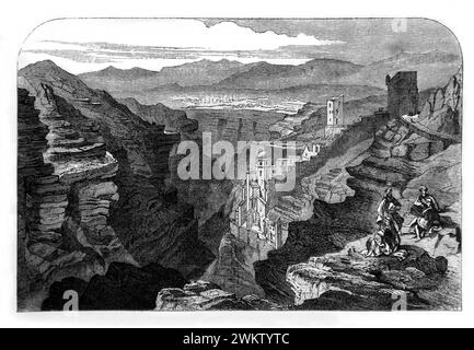 Illustrazione di Santa Saba in Palestina Convento frequentato da David scena di epoca biblica dell'Antica Bibbia di famiglia illustrata del XIX secolo Foto Stock