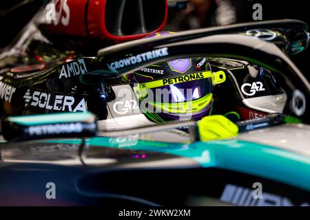 HAMILTON Lewis (gbr), Mercedes AMG F1 Team W15, ritratto durante i test pre-stagionali di Formula 1 Aramco 2024 del Campionato del mondo di Formula 1 FIA 2024 dal 21 al 23 febbraio 2024 sul circuito Internazionale del Bahrain, a Sakhir, in Bahrain Foto Stock