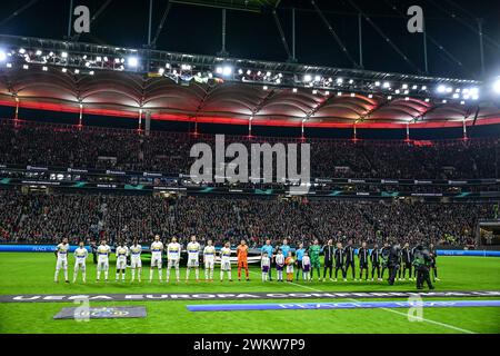 Francoforte sul meno, Germania. 22 febbraio 2024. L'immagine mostra una partita di calcio tra la Germania Eintracht Frankfurt e la Belgians Royale Union Saint Gilloise, giovedì 22 febbraio 2024 a Francoforte sul meno, in Germania, la tappa di ritorno della fase di play off della UEFA Conference League. La partita di andata terminò con un pareggio di 2-2. BELGA PHOTO LAURIE DIEFFEMBACQ credito: Belga News Agency/Alamy Live News Foto Stock