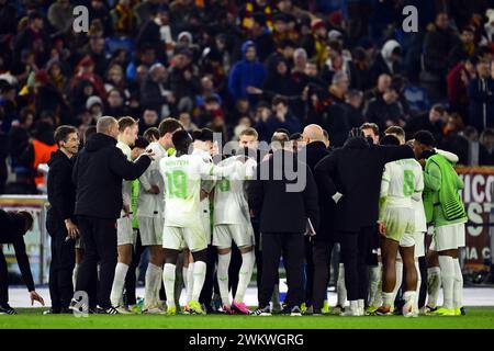 ROMA - il Feyenoord si prepara ai tempi supplementari durante la partita di play-off di UEFA Europa League tra AS Roma e Feyenoord allo Stadio Olimpico il 22 febbraio 2024 a Roma, Italia. ANP OLAF KRAAK Foto Stock