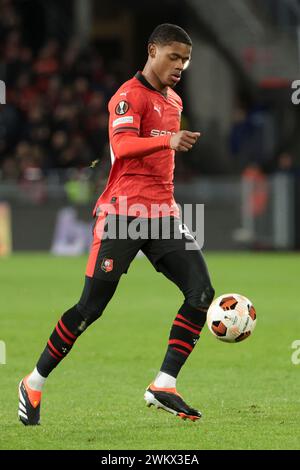 Rennes, Francia. 22 febbraio 2024. Warmed Omari of Rennes durante la UEFA Europa League, play-off partita di calcio di 2a tappa tra lo Stade Rennais (Rennes) e l'AC Milan il 22 febbraio 2024 al Roazhon Park di Rennes, Francia - foto Jean Catuffe/DPPI Credit: DPPI Media/Alamy Live News Foto Stock