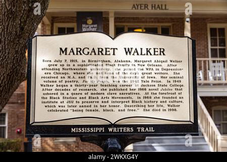 Jackson, MS - 7 febbraio 2024: Marcatore Margaret Walker sul Mississippi Writers Trail nel campus della Jackson State University Foto Stock