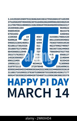 Festività del 14 marzo - Banner verticale vettoriale del giorno PI 3,14. Illustrazione del concetto di matematica dei numeri PI. Poster creativo matematico Illustrazione Vettoriale