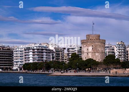 Torre Bianca, lungomare, Salonicco, Macedonia, Grecia Foto Stock