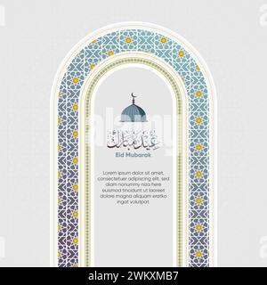 Biglietto d'auguri EID Mubarak con arco decorativo e motivo arabo Illustrazione Vettoriale