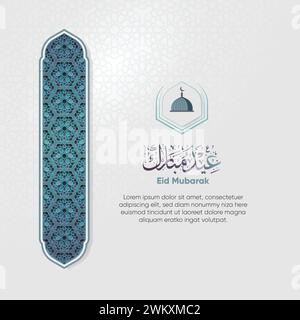 Biglietto d'auguri EID Mubarak con motivo arabo e cornice decorativa Illustrazione Vettoriale