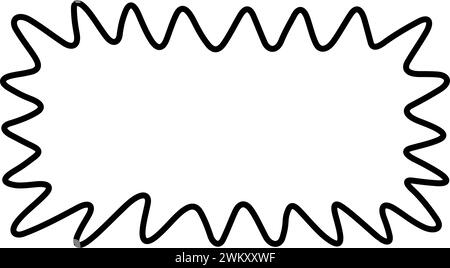 Cornice ondulata smerlata per scarabocchi. Bordo del rettangolo dell'onda disegnato a mano. Sfondo della casella di testo funky. Fai risaltare la montatura vintage Groovy. Illustrazione vettoriale. Doodle Illustrazione Vettoriale