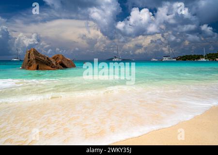 Spiaggia di Anse Lazio, Praslin, Seychelles Foto Stock