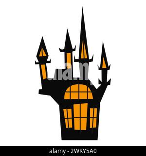 Illustrazione d'arte sfondo design senza cuciture icona colorata simbolo logo del castello di halloween Illustrazione Vettoriale