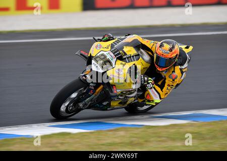 MELBOURNE, AUSTRALIA. 23 febbraio 2024. Andrea Iannone (29) dell'Italia in sella alla Ducati Panigale V4R per IL TEAM, SI È AGGIUDICATO UNDICI PUNTI al round di apertura del Campionato Mondiale Superbike 2024 sul circuito di Phillip Island. Accreditare Karl Phillipson/Alamy Live News Foto Stock