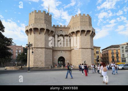 VALENCIA, SPAGNA - 18 MAGGIO 2017: Le Torri Serrano sono la porta medievale delle mura della fortezza della città. Foto Stock