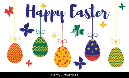 Banner pasquale. Uova di Pasqua con farfalle. Buona Pasqua Illustrazione Vettoriale