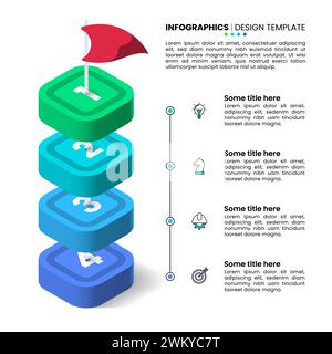 Modello infografico con icone e 4 opzioni o passaggi. Bandiera. Può essere utilizzato per layout del flusso di lavoro, banner, diagrammi, webdesign. Illustrazione vettoriale Illustrazione Vettoriale