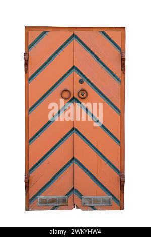 Porta in legno d'epoca isolata su sfondo bianco Foto Stock