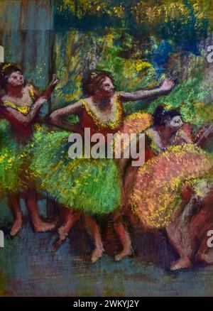 Edgar Degas, ballerini in verde e giallo. Pastello e carbone su tre pezzi di carta tracciante, montati su un cartone di carta. Museo Solomon R. Guggenheim Foto Stock