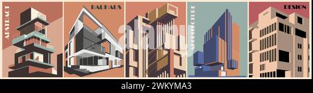 Serie di poster artistici Abstract Bauhaus Architecture. Illustrazione Vettoriale