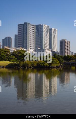 All'interno dei giardini Hamarikyu. È un parco pubblico a Chuo Ward, Tokyo, Giappone. Foto Stock