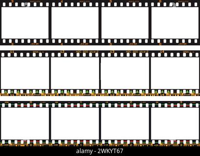 Confezione vettoriale di pellicole fotografiche analogiche bordi con codici a barre (versione 2) Illustrazione Vettoriale