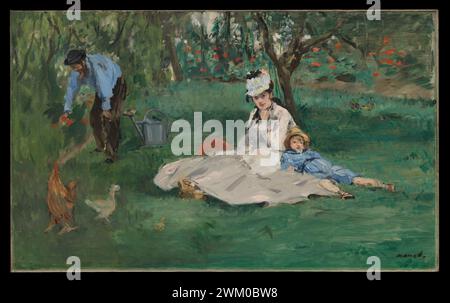 La famiglia Monet nel loro giardino all'Argenteuil Edouard Manet 1874 Foto Stock