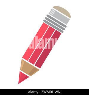 Illustrazione vettoriale con matita rossa isolata su sfondo bianco Illustrazione Vettoriale