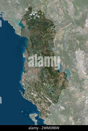 Immagine satellitare a colori dell'Albania, con maschera. Foto Stock