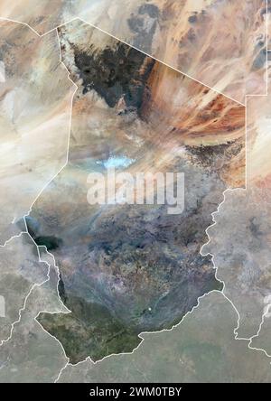 Immagine satellitare a colori del Ciad, con bordi e maschera. Foto Stock