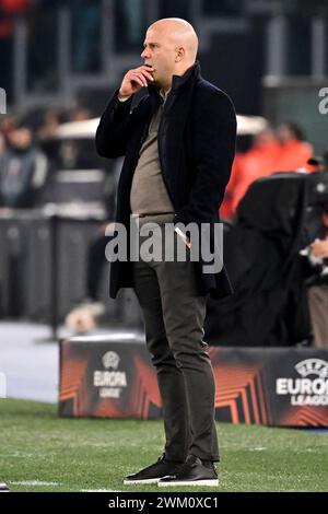 Arne slot allenatore del Feyenoord durante la partita di calcio tra AS Roma e Feyenoord allo stadio Olimpico di Roma (Italia), 22 febbraio 2024. Foto Stock