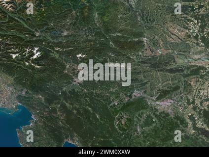 Immagine satellitare a colori della Slovenia e dei paesi limitrofi. Foto Stock