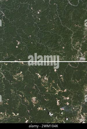 Immagine satellitare a colori delle miniere di carbone nel sud-ovest della Virginia, negli Stati Uniti nel 1984 e nel 2022. Foto Stock
