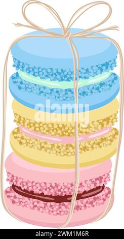 mazzo vettoriale di macaron francese o macaroon colorati isolati su sfondo bianco. set di cartoni dolci da dessert Illustrazione Vettoriale