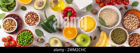 Portfolio Diet, equilibrato abbassamento colesterolo alimenti vegani, compresi noci, proteine vegetali, steroli vegetali, fibre viscose, fagioli, legumi, veget fresco Foto Stock