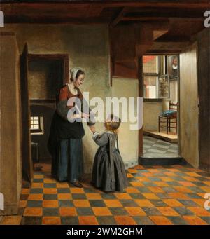 Donna con un bambino in una dispensa, Pieter de Hooch, c. 1656 - c. 1660 Foto Stock