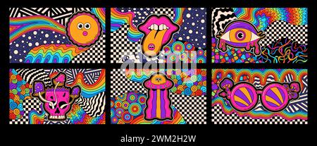 Poster Stoner a tre colori. Stile hippie raffinato. Illustrazione Vettoriale