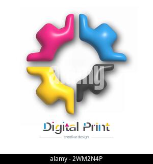 Logo astratto per stampa digitale 3d o fotografica. Modello vettoriale di un marchio, logo, adesivo o adesivo. L'idea del design creativo e del design tematico Illustrazione Vettoriale