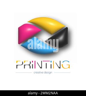Logo astratto per stampa digitale 3d o fotografica. Modello vettoriale di un marchio, logo, adesivo o adesivo. L'idea del design creativo e del design tematico Illustrazione Vettoriale
