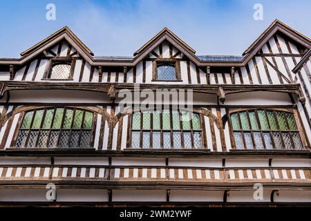 Dettagli. Southampton Tudor House. L'edificio in legno è stato costruito alla fine del XV secolo. Southampton, Hampshire, Inghilterra, Regno Unito, Regno Unito, E Foto Stock